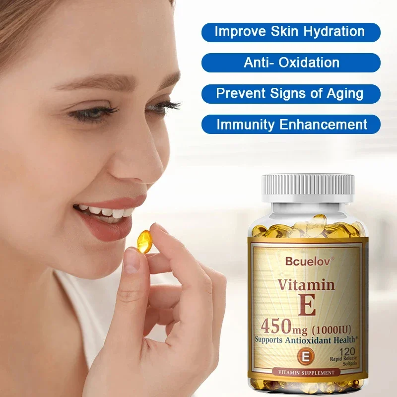 Bcuelov Vitamin E 450MG (1000 IU) Mixed Supports Immune System & Skin Nutrition - Natural Antioxidant - Gluten & Dairy Free