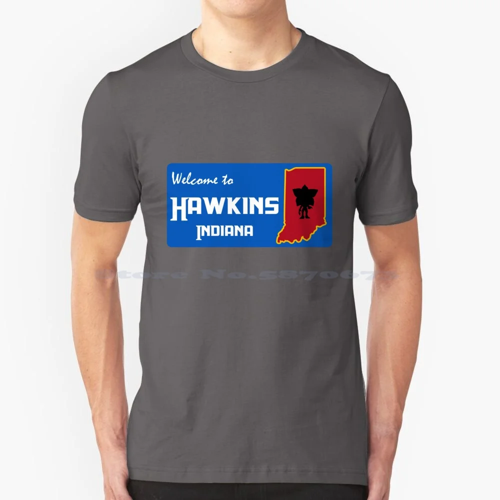 Welcome To Hawkins Indiana T Shirt 100% Cotton Tee 4 Hawkins Middle School Monster Upside Down Indiana 1984 1983 Eleven Dustin