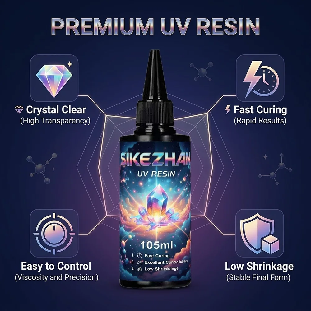 Hard Type Crystal Clear UV Resin Quick Solar Cure Ultraviolet Epoxy Liquid Glue for DIY Silicone Mold Jewelry Making Art Crafts