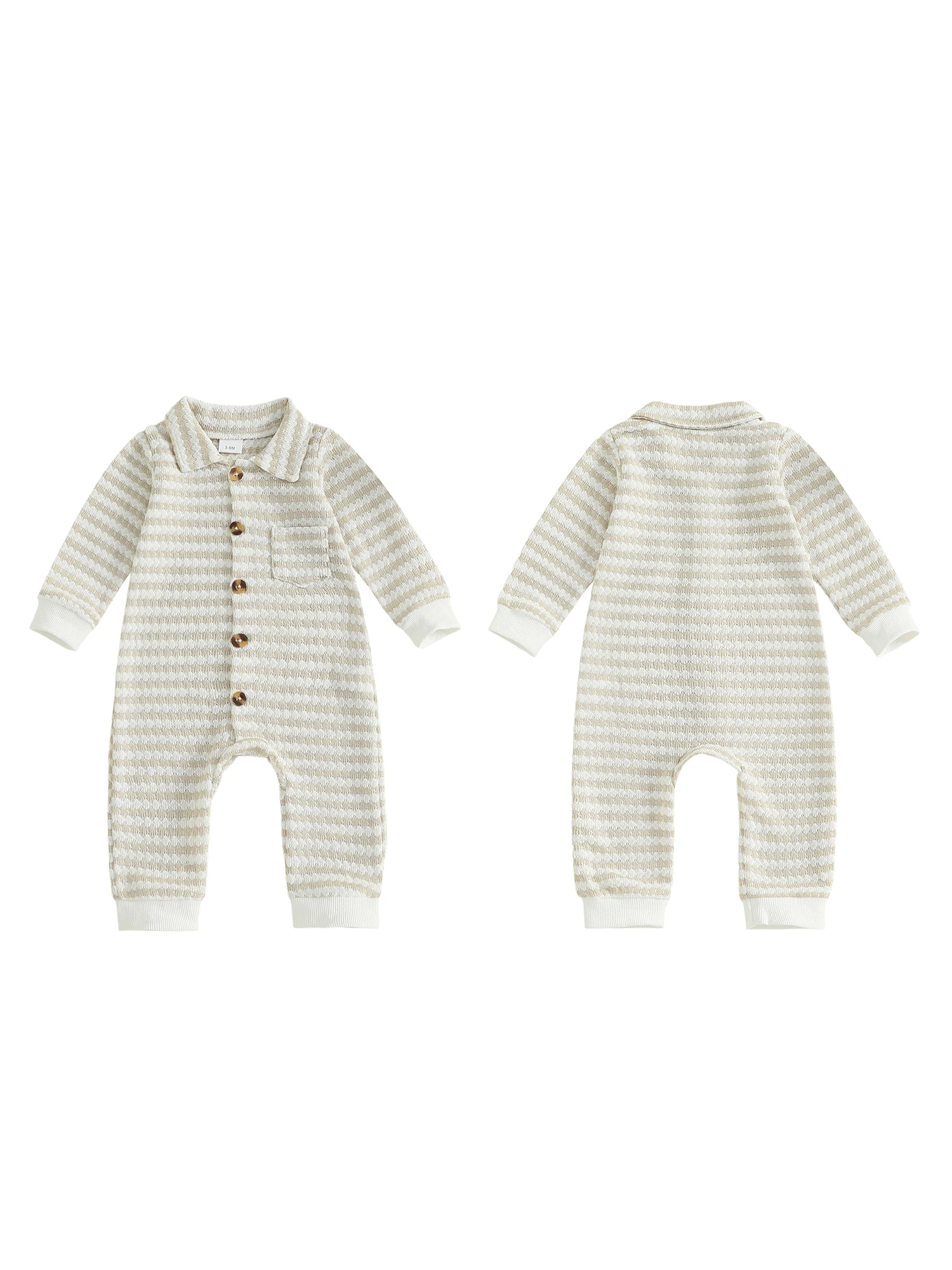 

Infant Bodysuit Stylish Long Sleeve Striped Romper with Turn-down Collar and Button Closure for Baby Boys and Girls Autumn