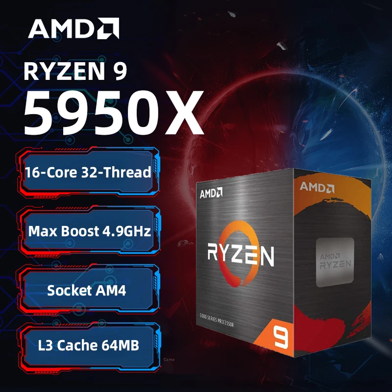 AMD Ryzen 9 5950X Brand New Box Packaged AMD R9 5950X CPU Up to 4.9GHz 16 Cores 32 Threads 64MB L3 Cache AM4 for B550 X570