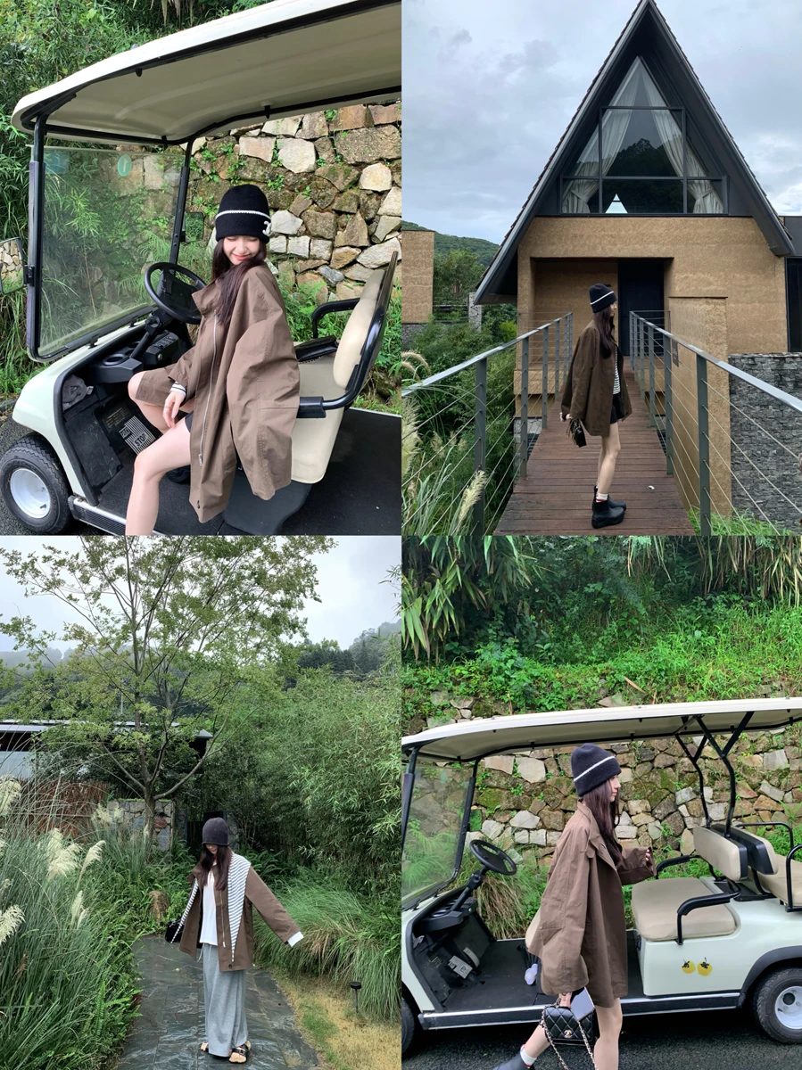 

Простая женская куртка с воротником-стойкой, осенняя новинка 2025 года, с вставками на плечах, длинными рукавами, свободного кроя, однотонная