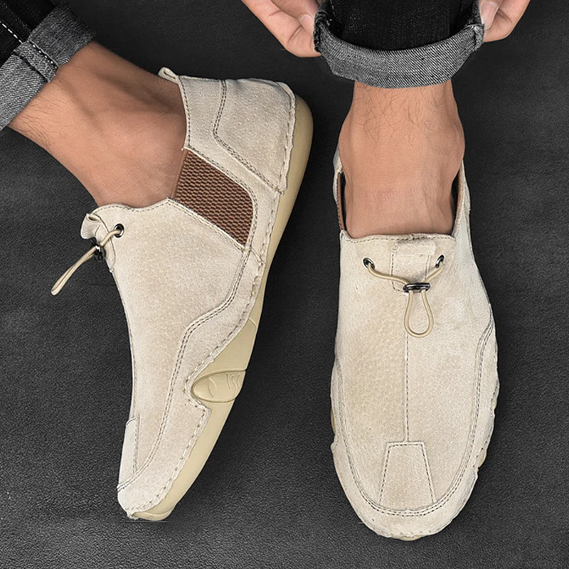 loafers Leather Shoes Men Fashion High Quality Luxury Brand Comfortable Men Casual Driving Shoes Plus Size Elastic Holes Shoes