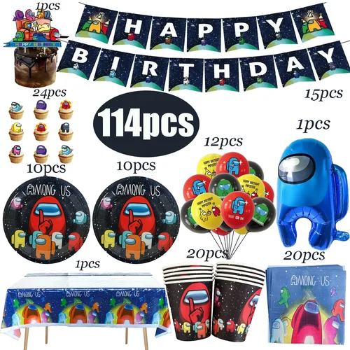 Nuevos juegos espaciados de dibujos animados, decoración de cumpleaños, globos de látex desechables, adornos para pasteles, pancarta de feliz cumpleaños, suministros de juguetes para niños