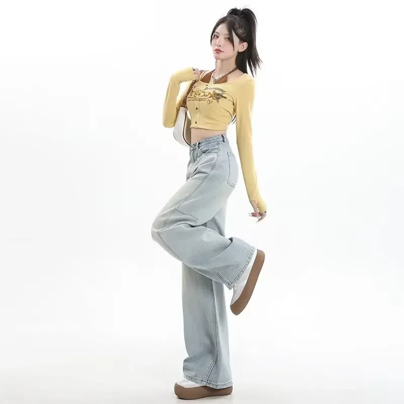 

Джинсы женские в стиле пэчворк прямые свободные повседневные длинные джинсы Ulzzang потертые широкие джинсовые брюки хипстерские индивидуальные распространенные Ins