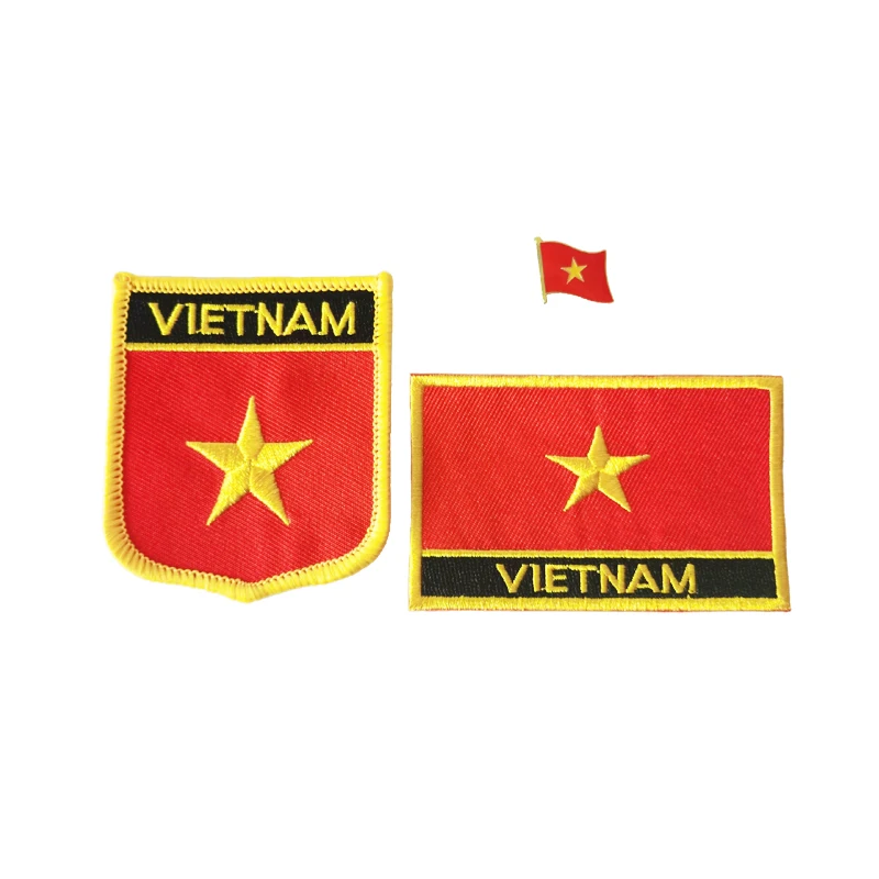 Vietnam National Flag Embroidery Patches Badge Shield And Square Shape Pin One Set On The Cloth Armband   Backpack  Decoration