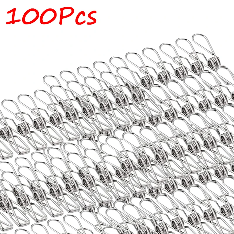 100Pcs 6cm Stainless Steel Clothes Pegs Sealing Clips Clothespins Metal Storage Kitchen Organizer Tool Cloth Pin Clip Holders