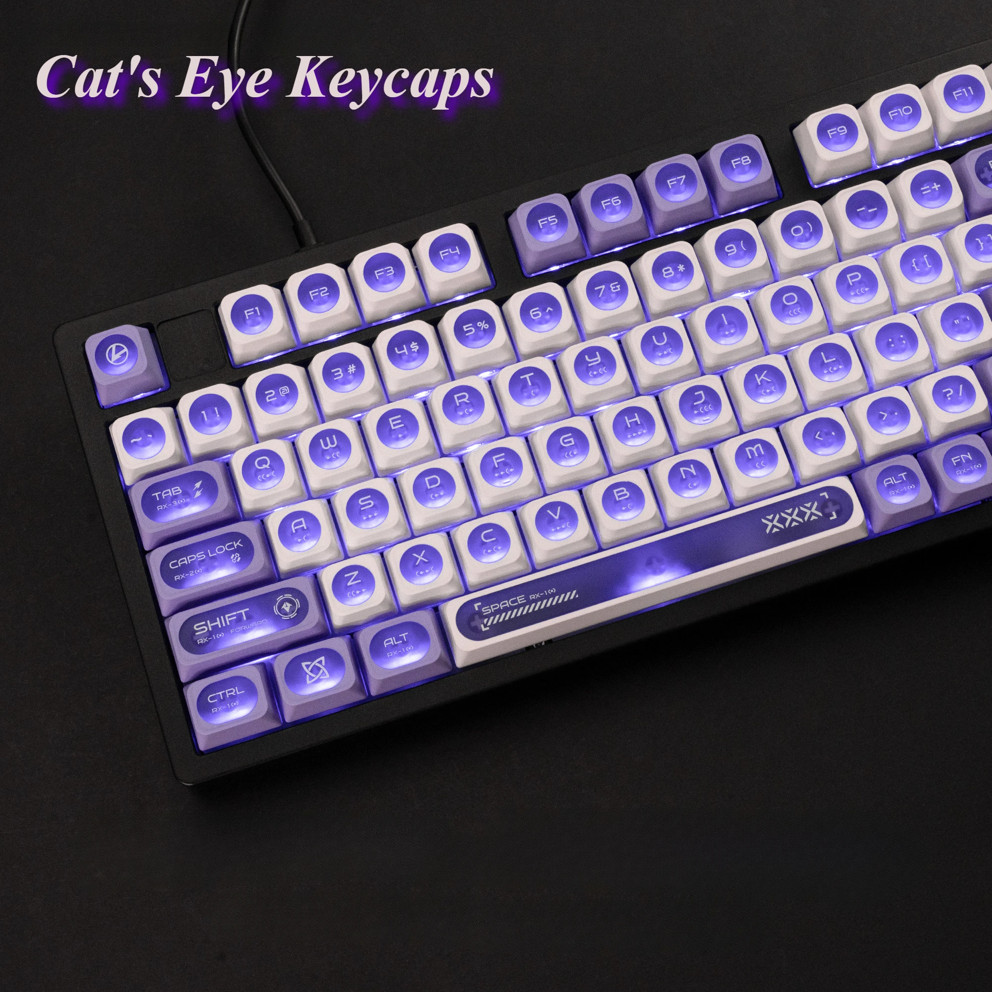 New Purple Cat Eye Keycap Cherry Profile Matte Top Translucent Keycaps 136 Keys PBT+PC Material Frosted Texture Keyboard Caps