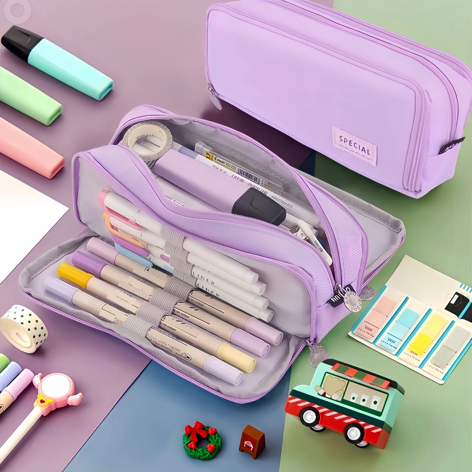 Multi-Layer Large-Capacity Pencil Case, Available in Various Colors and Versatile for Multiple Uses. Compact and Portable,