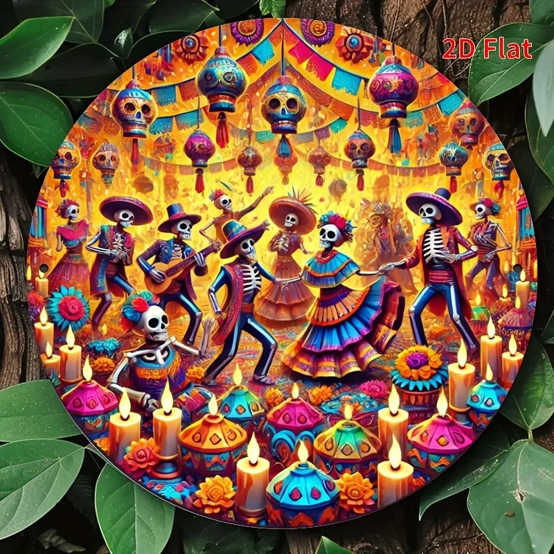 [Plano 2D] 1 pieza de cartel de madera con temática de carnaval mexicano - Día de Muertos - Decora y colócalo en casa o en la habitación