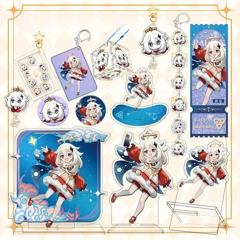 Game Yuan Shen Character Paimon Acrylic Keychain Badge Standing Sign Flowing Sand Ticket Stub Fan Collection Desktop Ornament