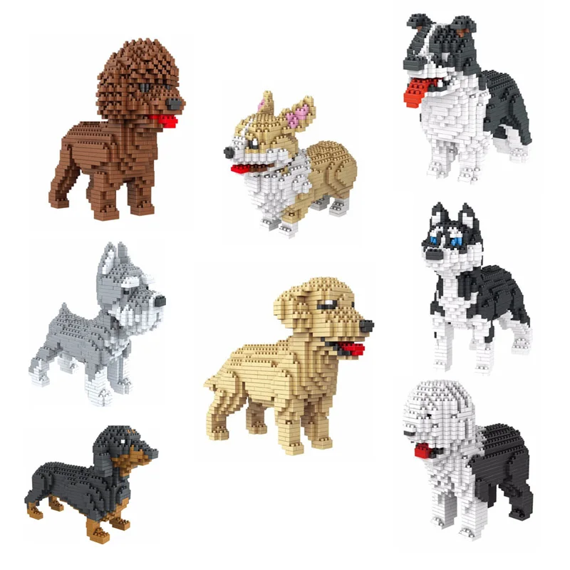 

Lovely Animals Dog Micro Diamond Building Block Cute Puppy Corgi Husky Schnauzer Dachshund Collie Poodle Nanobricks Model Toys