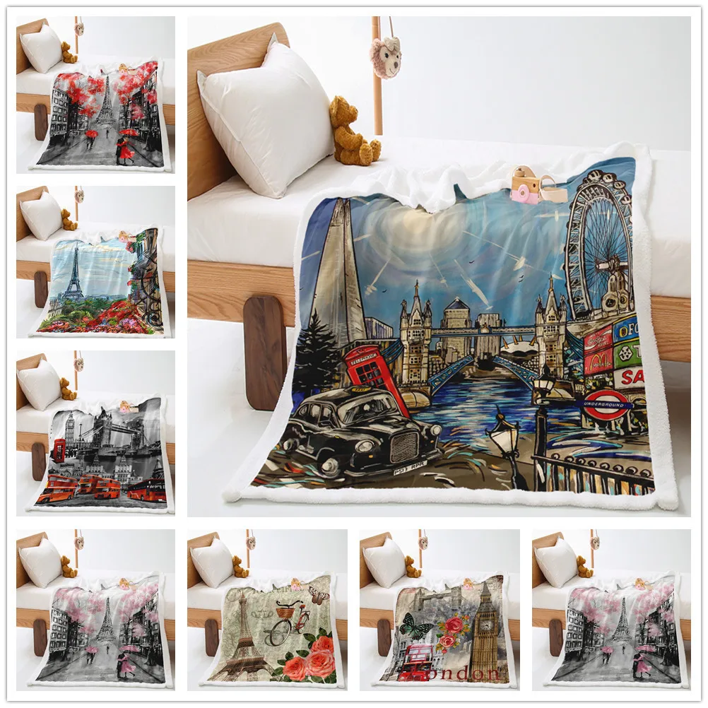 

Дизайн Эйфелевой башни с 3D цифровым принтом, утолщенное бархатное одеяло из овечьей шерсти и кристаллов, уютное теплое покрывало на все сезоны