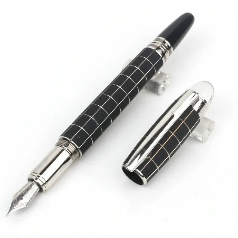 

High Quality Luxury Star MB Rollerball Ballpoint Pen Black Metal Rubber Checkered Fountain Pen for Writing with Serial Number