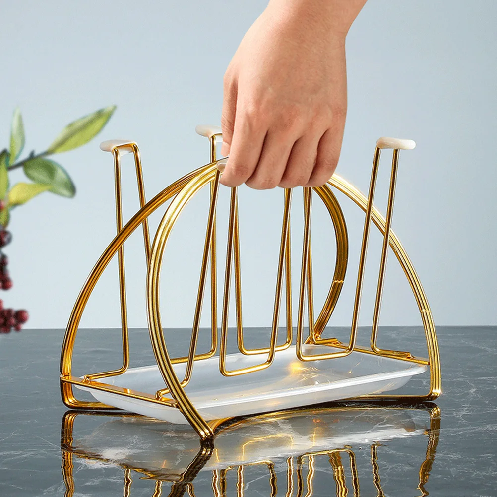 

Golden Cup Holder Rack Silicone Metal Cup Drying Stand Drainer Organizer Storage Glass Bottle Rack Tray Kitchen Supply Nordic