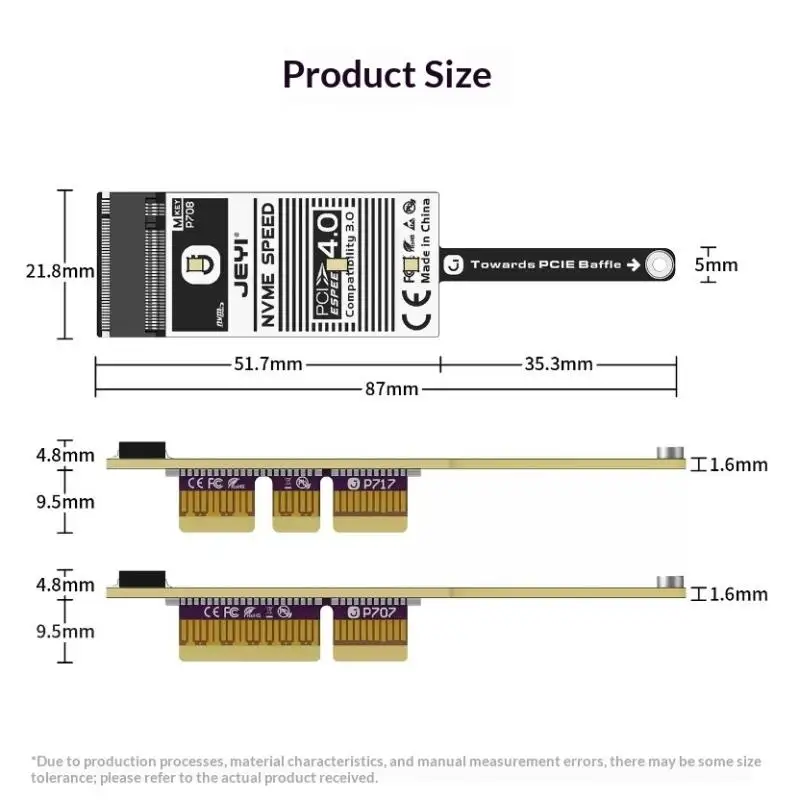 Flat PCIe 5.0 X4 To NVMe Adapter Card 128Gbps Compact Mini Design No GPU Obstruction For M.2 2280 NVMe SSD&PCIe X4/X8/ X16