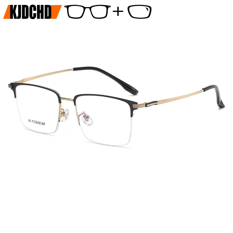 

KJDCHD Business Men's Half-Frame Prescription Glasses Ultra-Light Pure Titanium Fashion Square Big Size Optical Eyeglasses