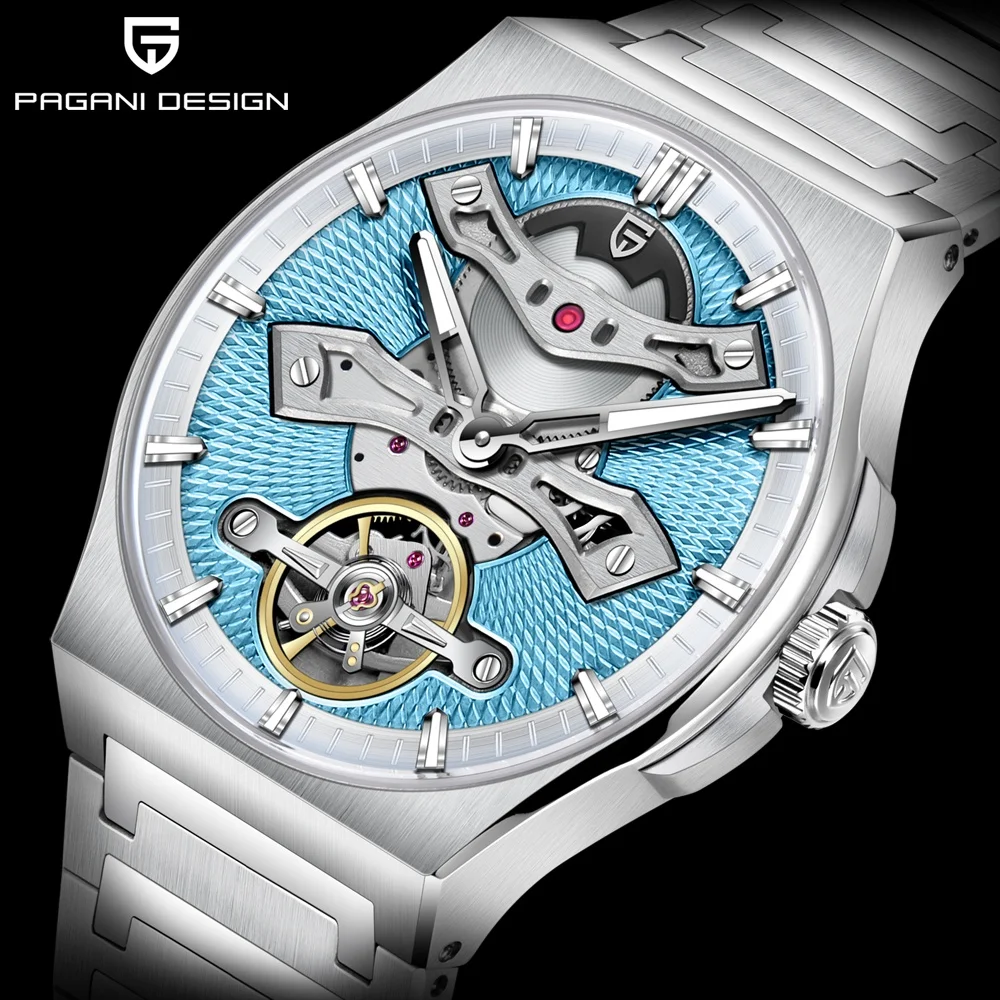 

PAGANI DESIGN Men's Business Tourbillon Watch New Mechanical Hollow Movement Luminous Stainless Steel Watch 028