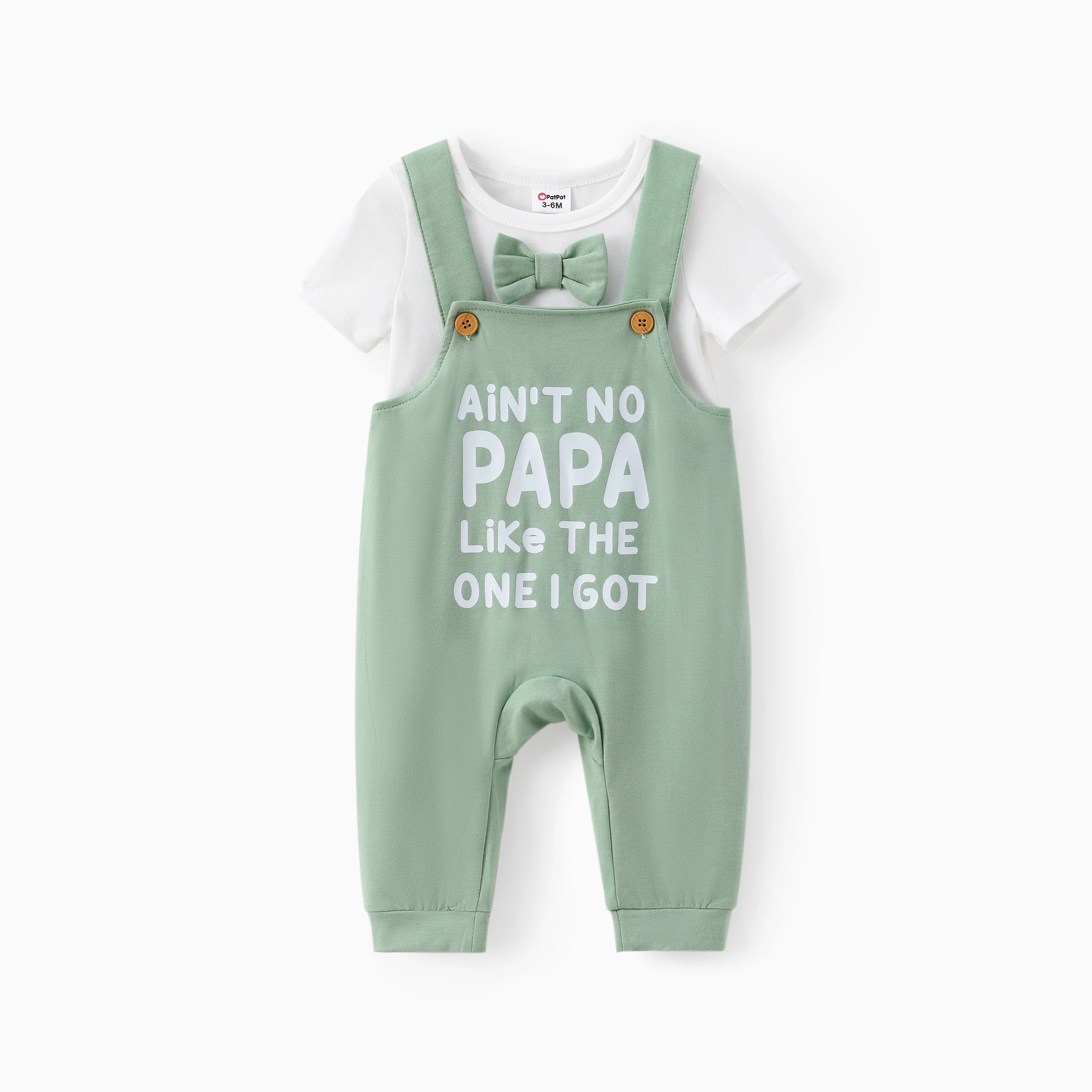 

PatPat Baby Boy 2pcs Bowknit Romper and Letter Print Overalls Set