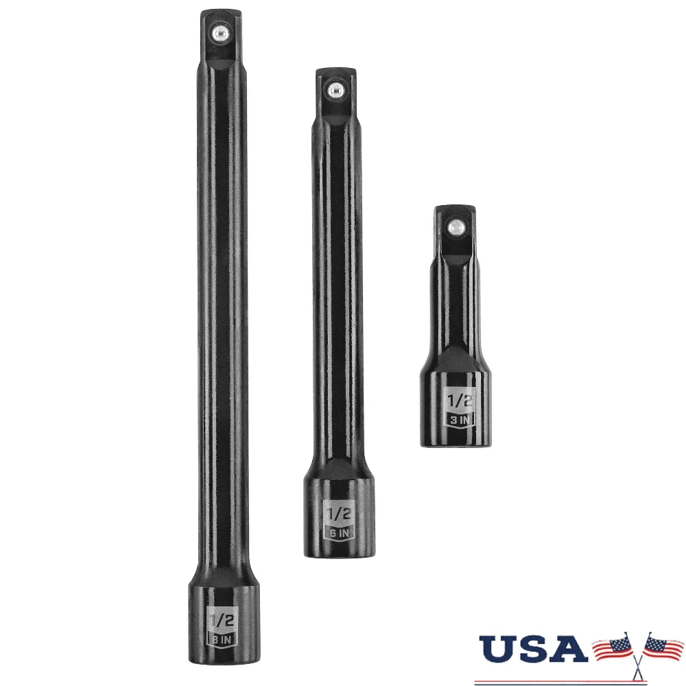 

3-Piece Impact Extension Bar Set 1/2 Inch Drive Chrome Vanadium Steel Durable Heavy-Duty Tool Accessory Impact Wrenches