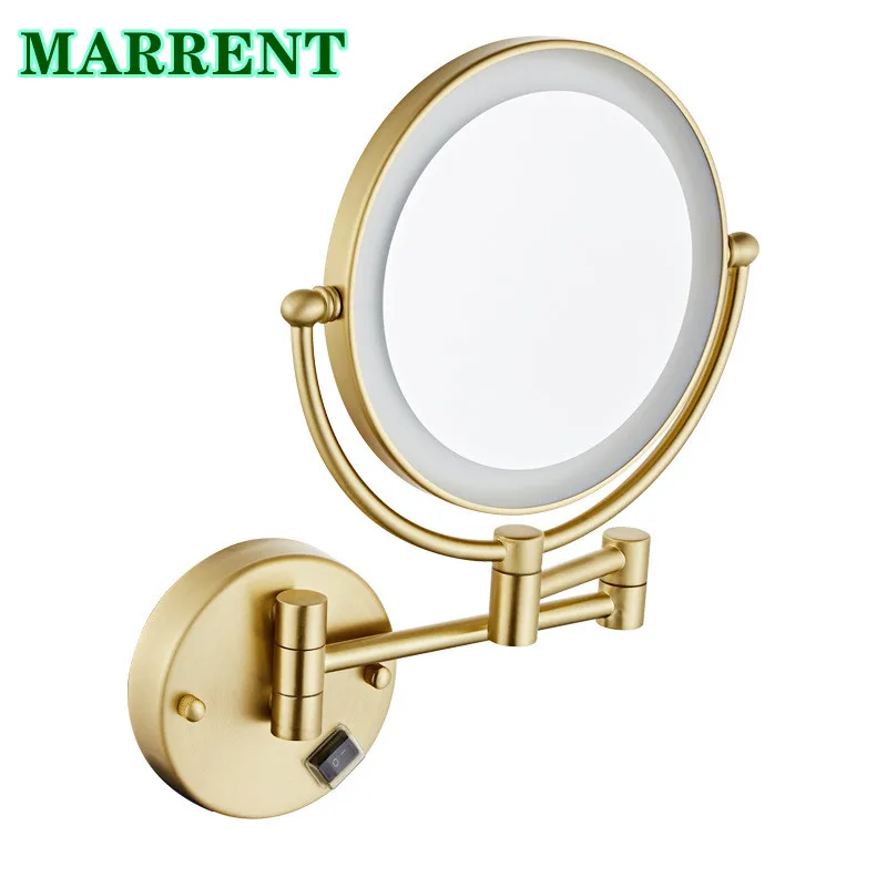 

Brushed Gold LED 8 Inches Led Equipped Dual Side Bathroom Makeup Mirrors Round 5x Magnifying Lady Bath Comestic Mirror