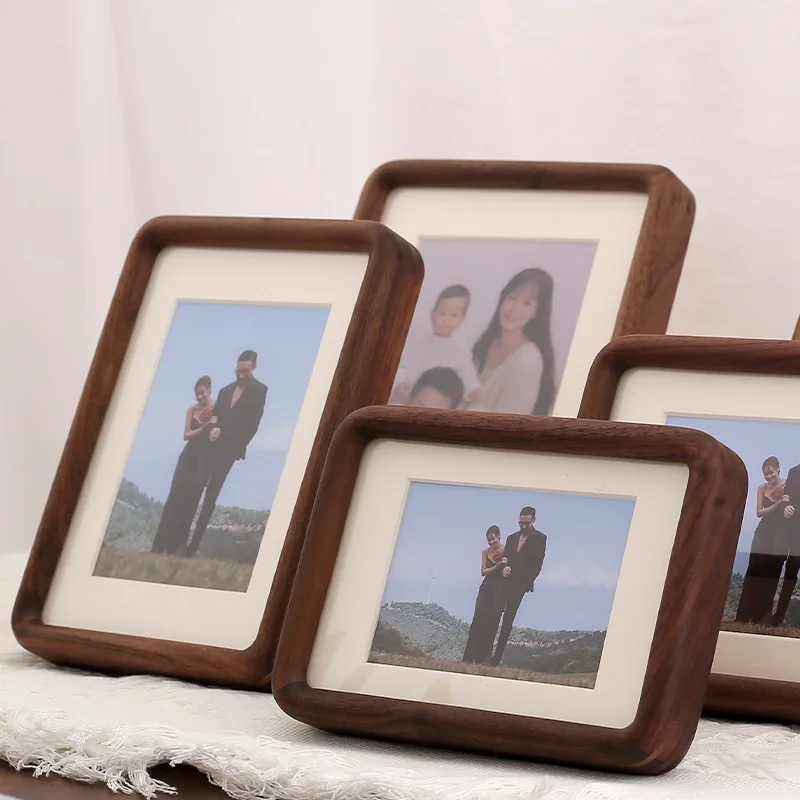 1Pcs Black Walnut Mortise and tenon Rounded Corner Desktop Picture Frame 6/7/8/10 Inches Children's Lovers Family Photo Frame