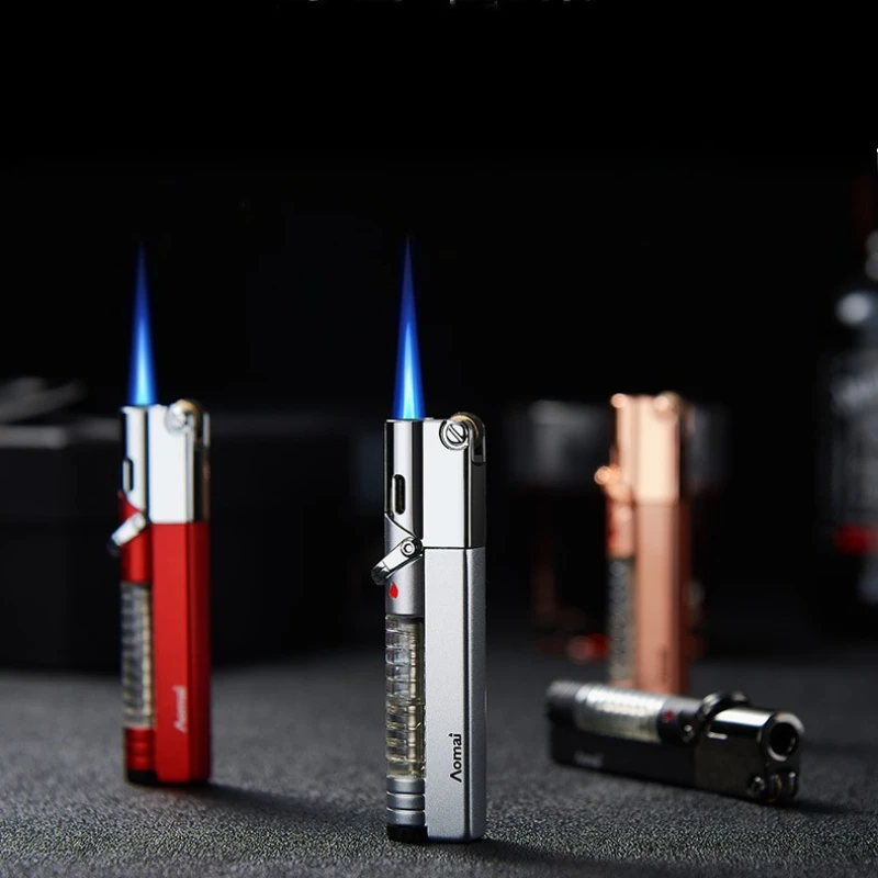 

Windproof Metal Lighter Refillable Butane Torch Lighter with Visiable Gas Tank Portable Camping Essentials for Outdoor