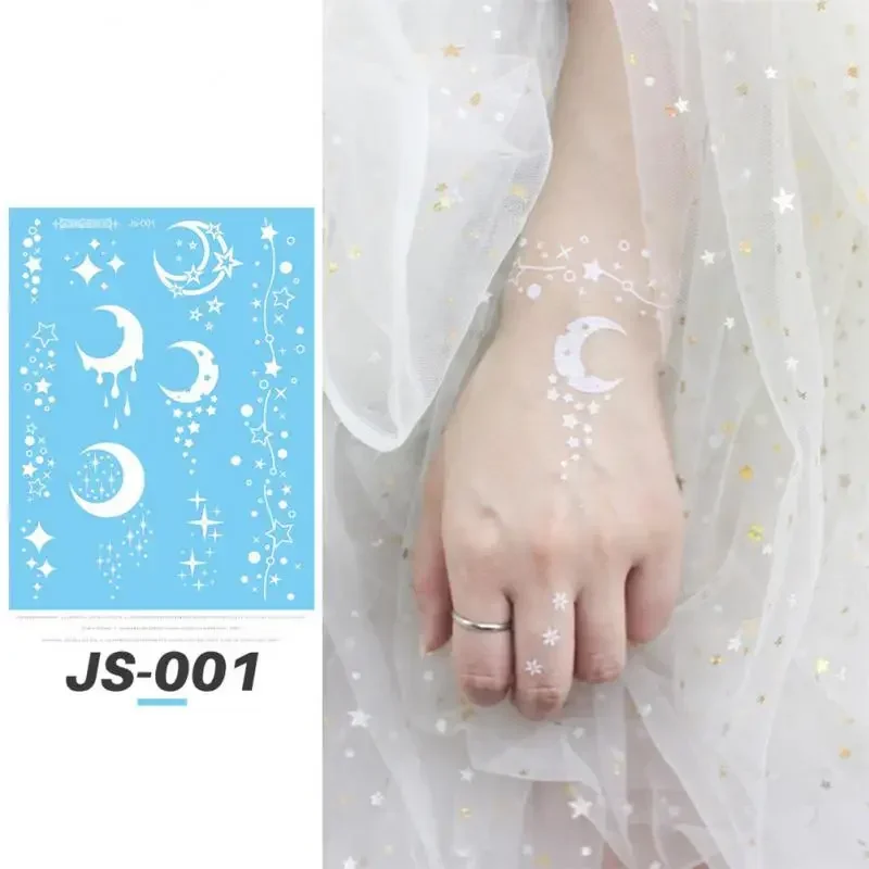 รอยสักชั่วคราวกันน้ํา Face คอ Water Transfer สีขาว Henna TATTOO ปลอม Moon Star Lace TATTOO Designs สติกเกอร์รูปลอก