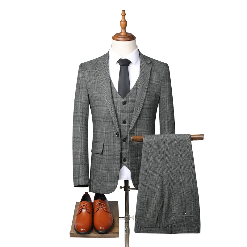 Slim Fit Three-Piece Set Business Casual Wedding Suit Vest Trousers Matching Autumn Winter Fashion Handsome Outfit 2024
