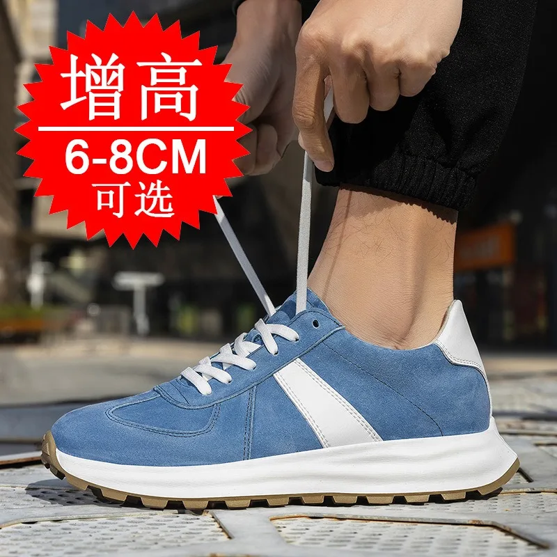 Men Shoes High Quality Leather Casual Shoe 6cm 8cm Inner Height Increase Shoes Fashion Skateboard Shoe Men Tennis Training Shoes