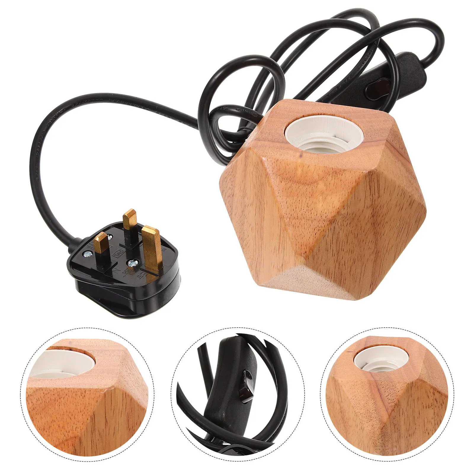 

Деревянный патрон для лампы E27, сменный, с британской вилкой, для настольной лампы, DIY-набор, ромбовидный дизайн, комплектующие для светильников, розетка для лампы