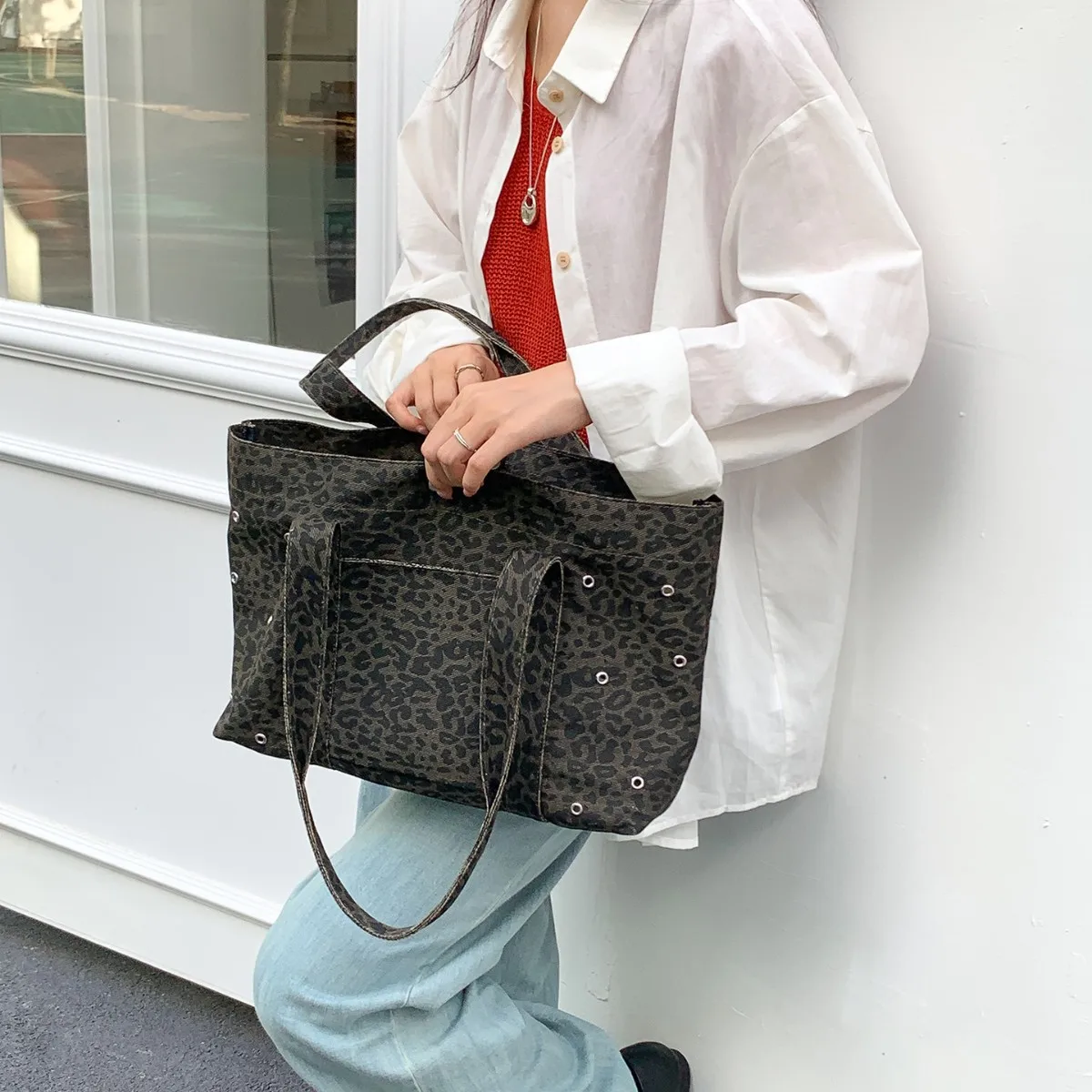 

Simple Casual Lady Handbag Leopard Print Versatile Tote Bags Luxury Design Fashion New Vintage Shoulder Bag Large Capacity