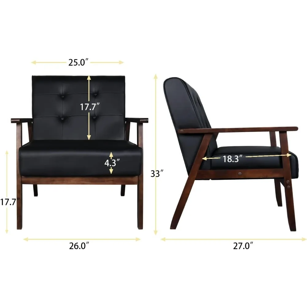 طقم أريكة جلدية مكون من كرسيين مميزين ومقعد واحد من الجلد الصناعي الأسود بمقعدين أريكة مكتب حديثة لمنتصف القرن