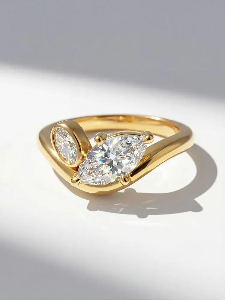 Women's 925 Sterling Silver V-Shape Marquise Zircon Ring