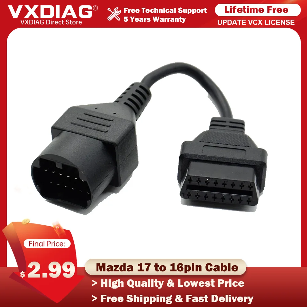 VXDIAG High Quality For Mazda 17 to 16pin Adapter For Toyota 22pin For GM 12pin of Car OBDII Scanner Connector Diagnostic Cable