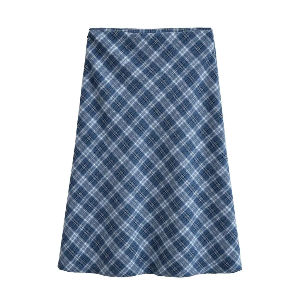 

High Waist Plaid Skirt Fresh Preppy Style Contrast Color Design A-Line Casual Fashion Elegant Women's Skirts