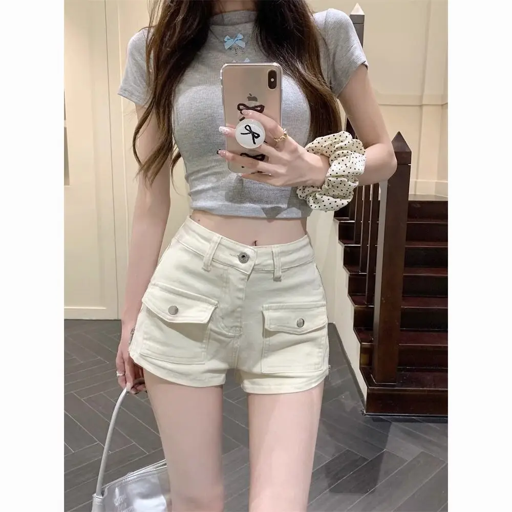 Women's Zipper Design High Waist Wide-leg Straight-leg Hot Pants American Hot Girl Work Clothes Denim Shorts