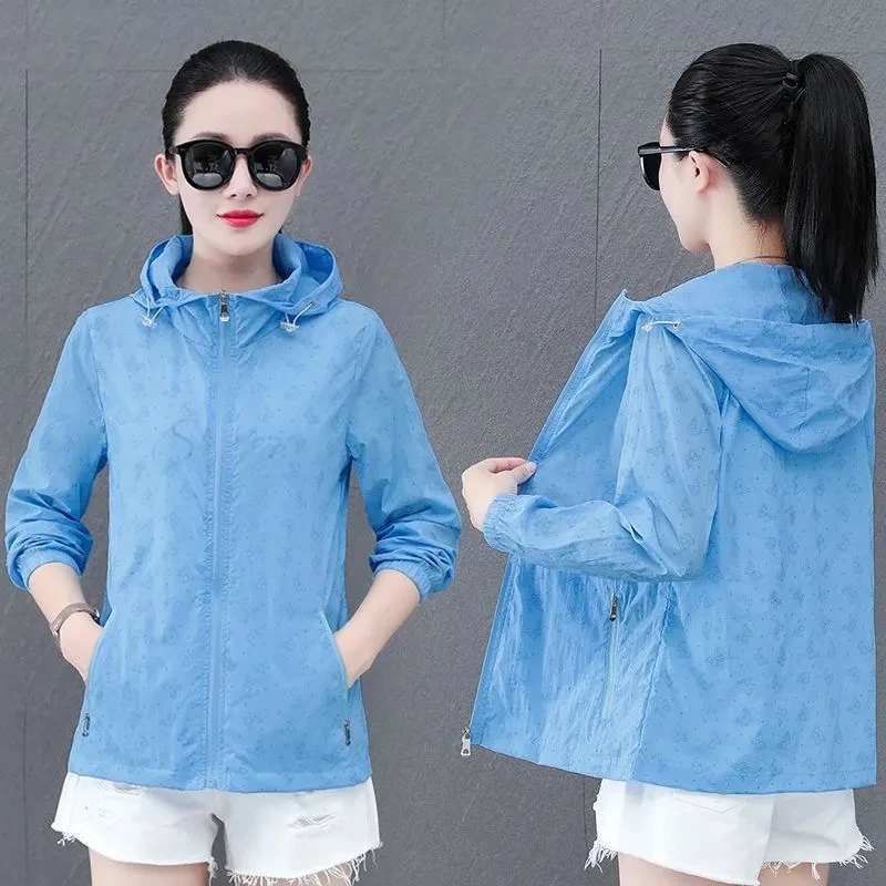 Summer Thin Sun Protective Clothing 2025 New Ultraviolet Protection Short Coats Butterfly Pattern Zipper Hooded Jackets Tops
