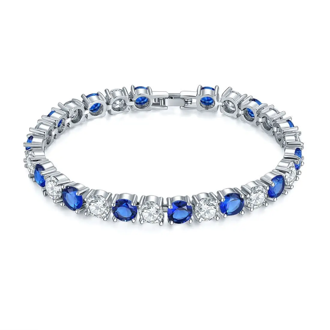 MxGxFam  ( 18.5 cm ) White Gold Plated Royal Blue Black Red Sea Blue White Zircon Luxurious Bracelets For Women Fashion Jewelry