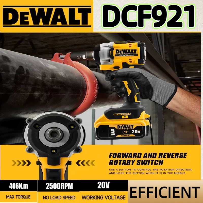 DEWALT DCF921 ATOMICO 20V MAX 1/2 pol. Chave de impacto sem fio - velocidade variável, ferramenta nua para Pro - desempenho de grau poderoso
