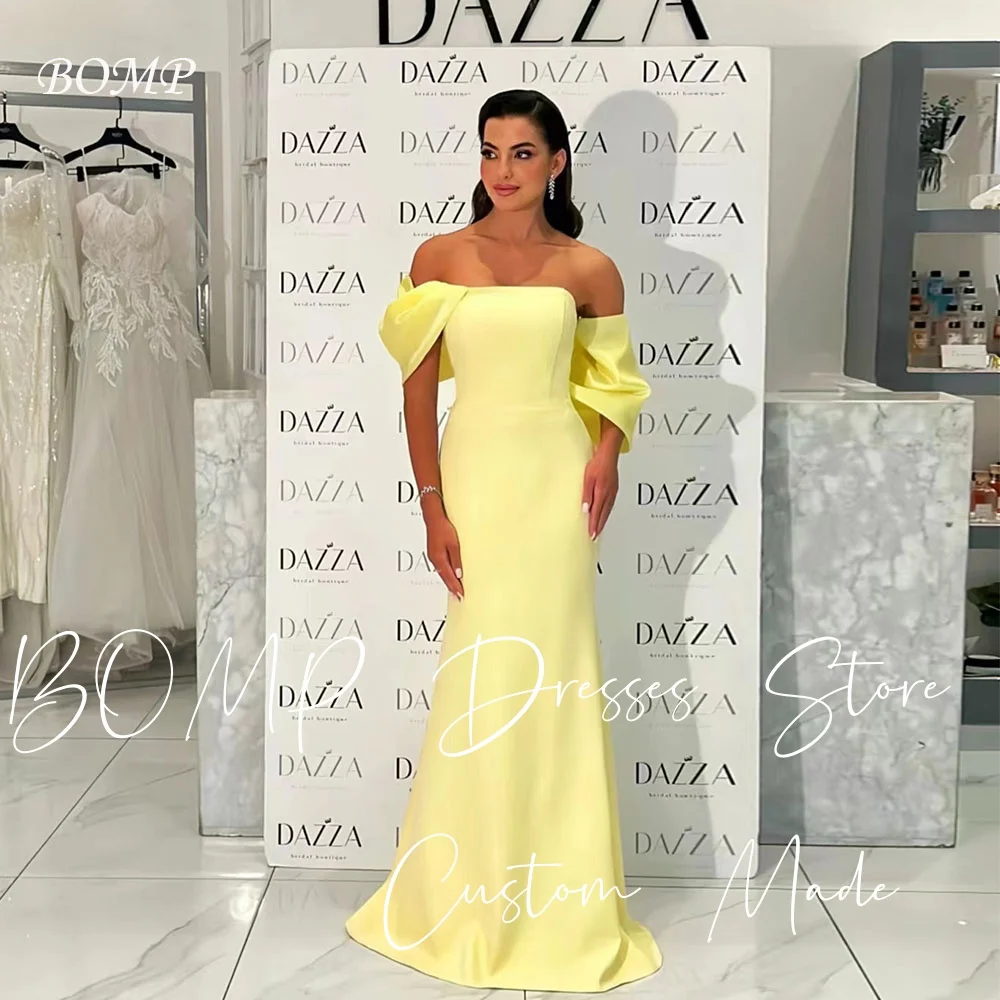 

BOMP Elegant Yellow Evening Dress with Bow Jacket Mermaid Floor Length Satin Special Occasion Wedding Party Gown Customized