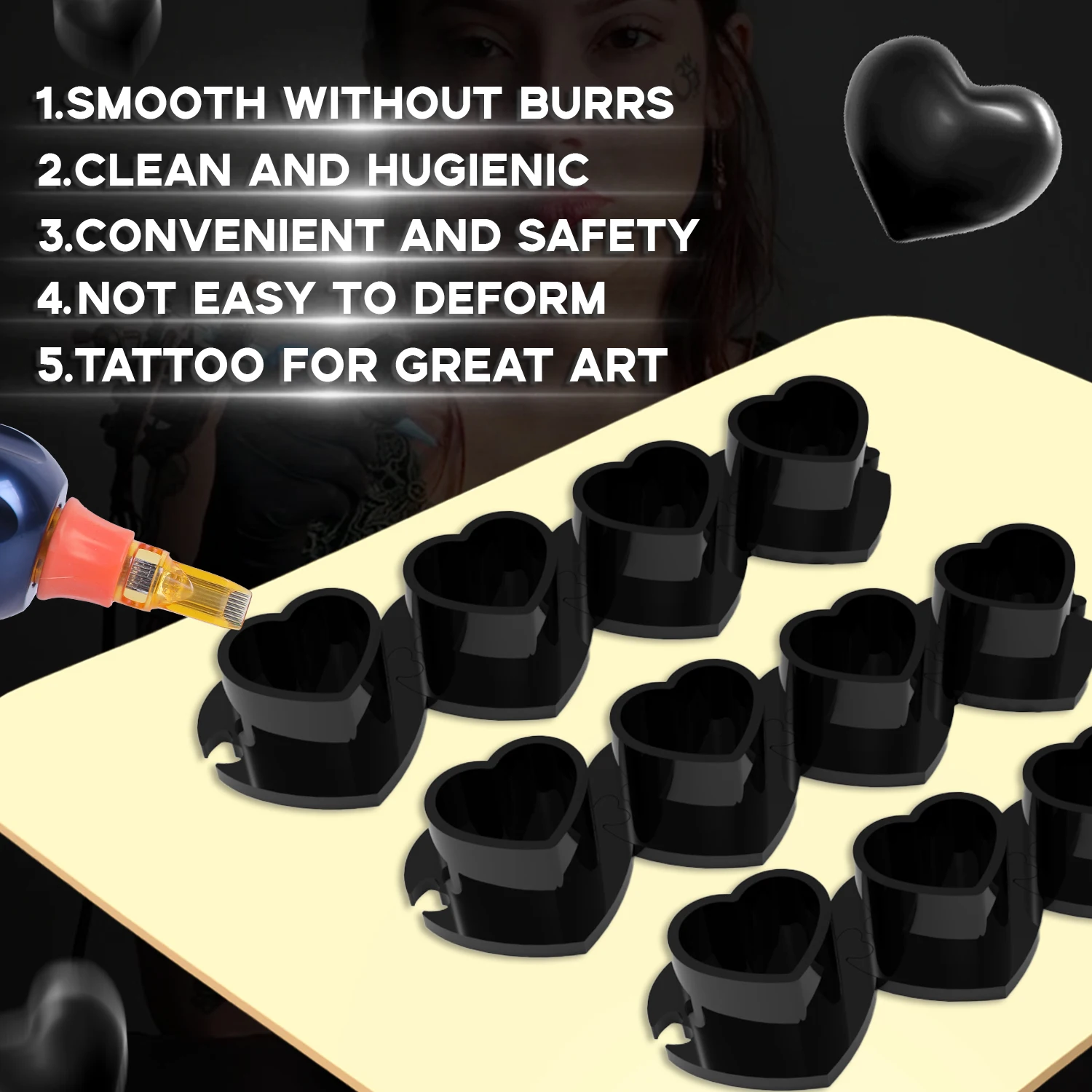 200/100/50 قطعة شكل قلب الوشم الحبر كوب متعدد الألوان المتاح الإبداعية تجميل دائم الصباغ حامل غطاء الحاويات #1
