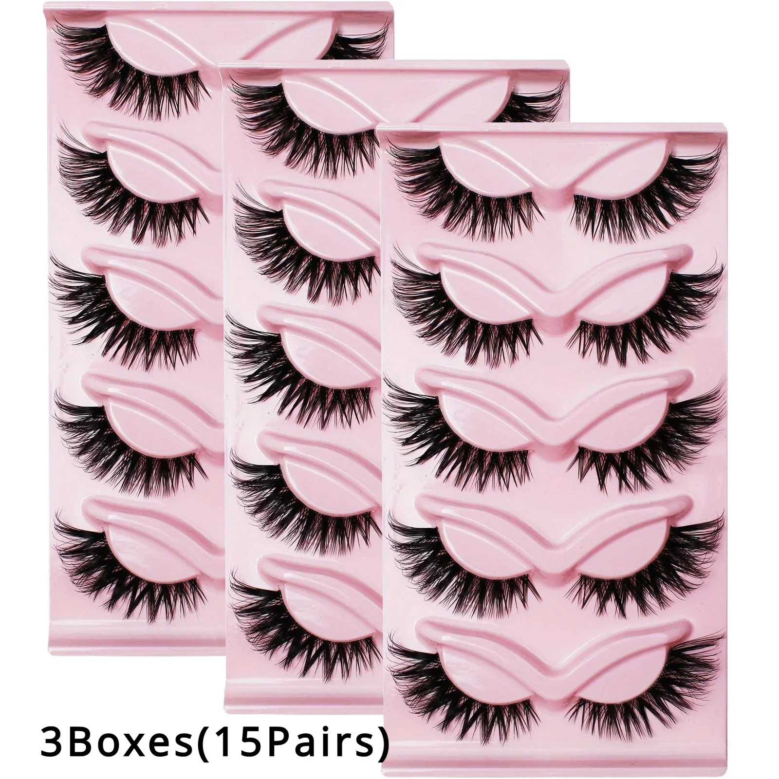 3Boxes(15Pairs) Cat Eye Lashes Fake Eyelashes Clear Band Lashes Natural Look Wispy False Eyelashes Full Strip Lashes