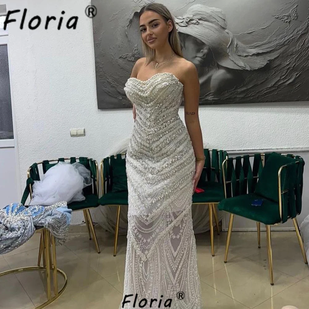Luxury Ivory Pearls Wedding Dress 2025 Beaded Crystals Mermaid Bride Party Gowns Prom Customized African Woman Vestidos de Gala