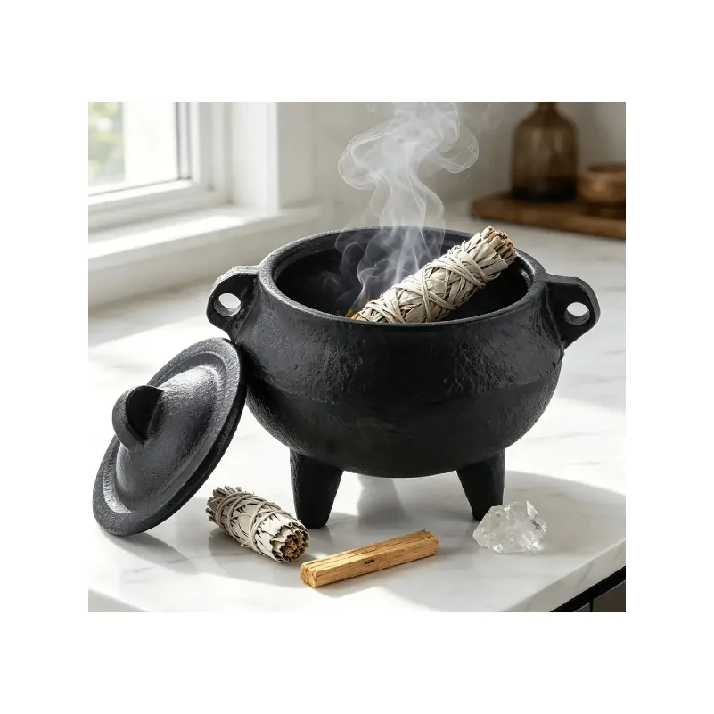 Cast iron incense burner with lid, yoga meditation purification incense burner, desktop decoration ornament, incense holder