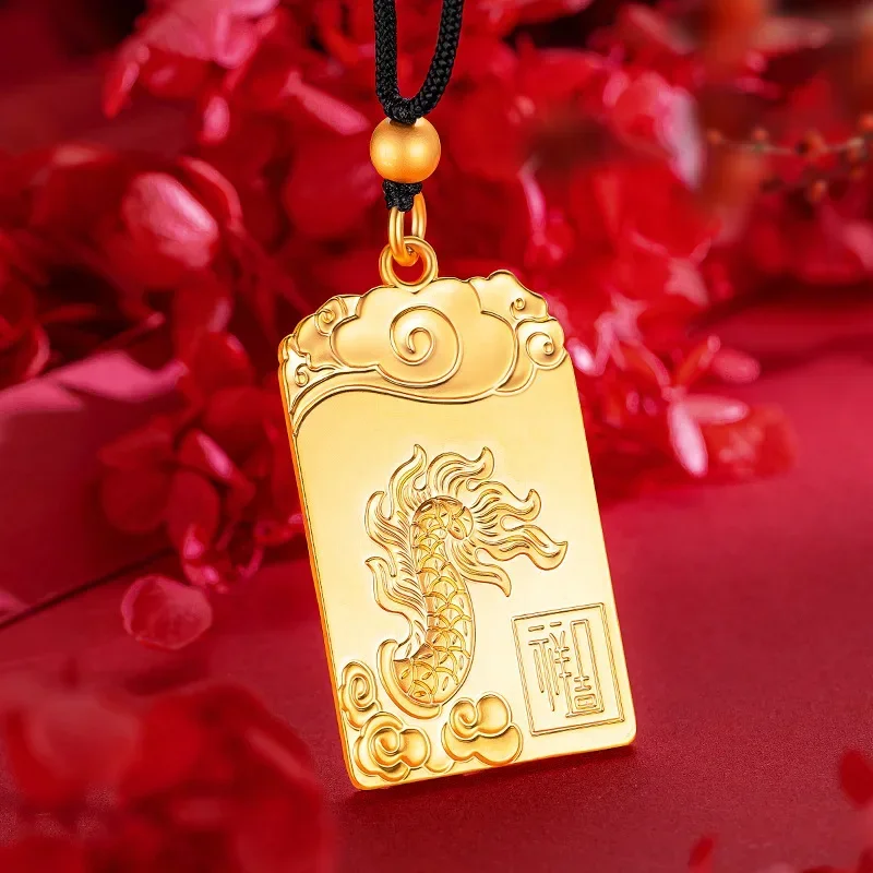 9999 real gold 24K yellow gold Men's New Chinese Style Auspicious Cloud Auspicious Dragon Brand Zodiac Dragon Pendant AU999