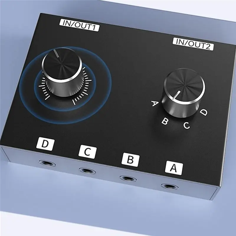 B27B 3.5Mm Stereo Audio Switcher 4 In 2 Out Audio Switch Box 6-Way Audio Splitter Box With Rotary Volume Knob