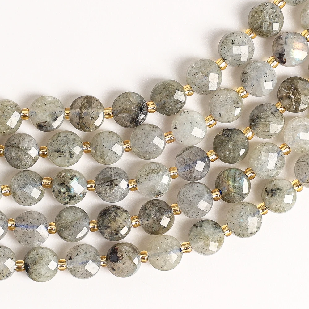 Natural Grey Mica Quartz Beads 6mm Faceted Coin Shape Gray Flash Loose Beads For Jewelry Making DIY Bracelet Necklace Earrings