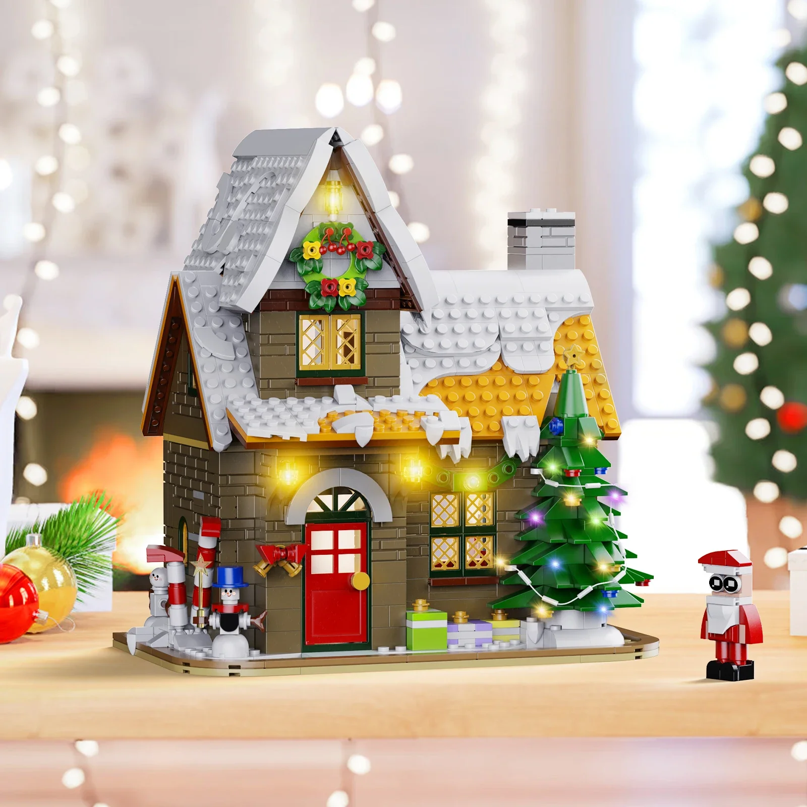 

Christmas Theme Winter Snowhouse Building Block with LED Light Ideas Christmas Tree House Brick Puzzle Toys Children Xmas Gifts