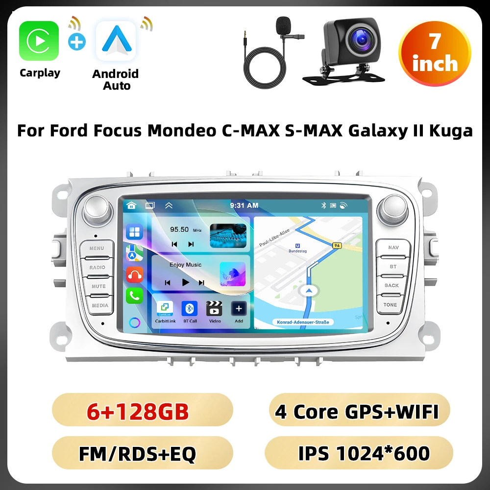 Podofo 7 ''Android Multimedia Speler Voor Ford Focus Mondeo C-MAX S-MAX Galaxy Ii Kuga Gps Navigatie 2 64G Carplay Android Auto